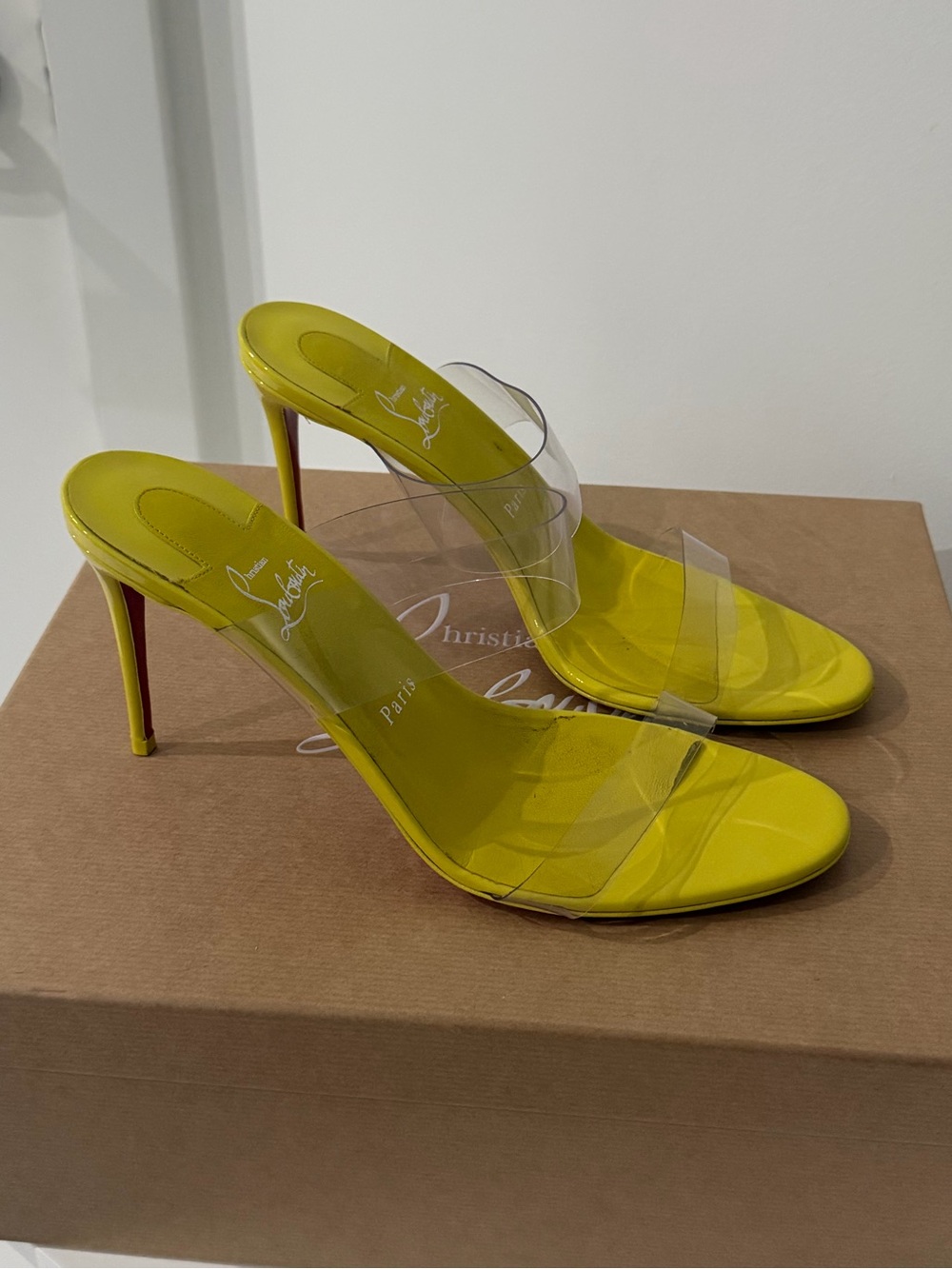 Christian Louboutin Yellow Clear-Strap Stiletto Mules